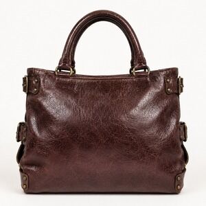 KOOBA Brown Distressed Leather Brass Studded‎ Satchel Bag Boho Statement Edgy